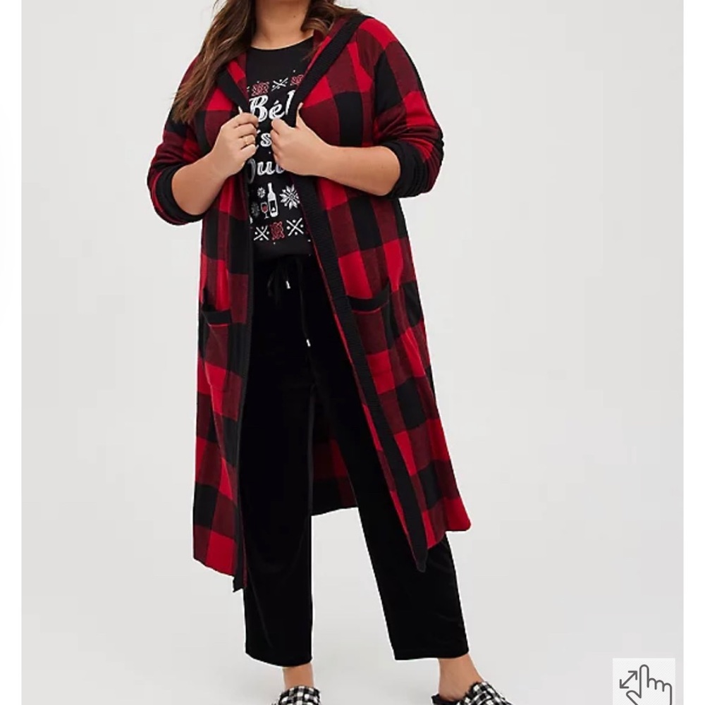Red and black long sweater with hoodie